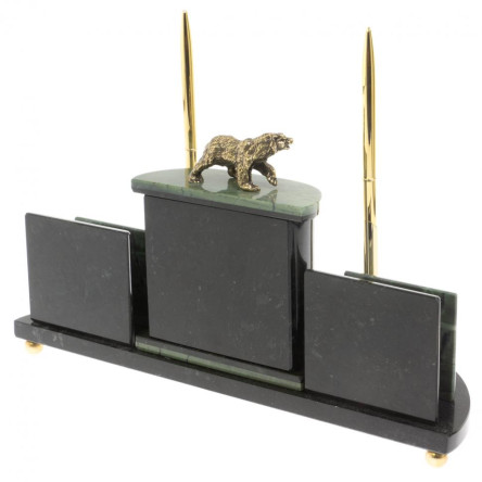 Настольный прибор "Медведь" из зеленого офиокальцита