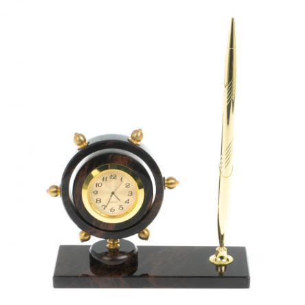 Часы настольные "Штурвал" камень обсидиан