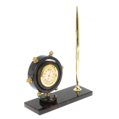 Часы настольные &quot;Штурвал&quot; камень обсидиан