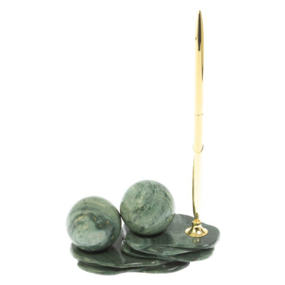 Композиция "Два шара" из офиокальцита с ручкой