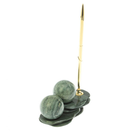 Композиция "Два шара" из офиокальцита с ручкой