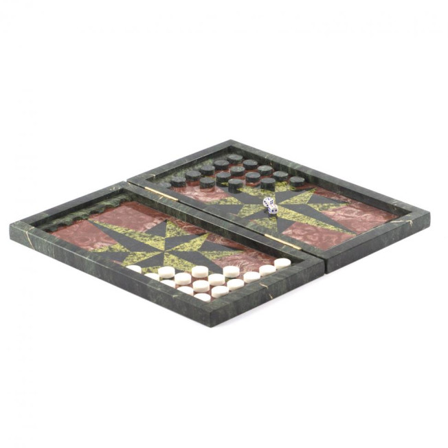 Сувенирные нарды из камня "Роза ветров" лемезит змеевик