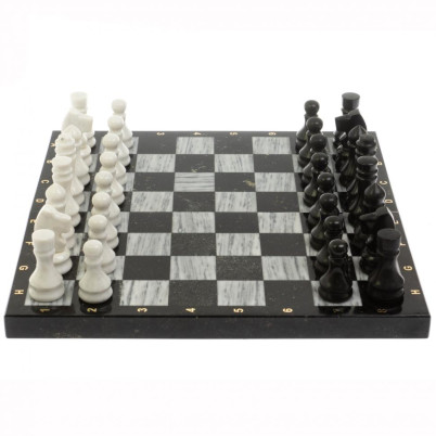 Шахматный набор 3 в 1 серый мрамор, гранит с гравировкой