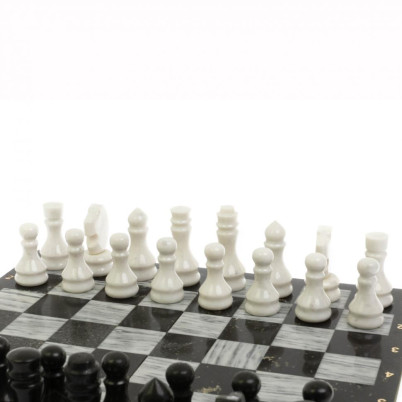 Шахматный набор 3 в 1 серый мрамор, гранит с гравировкой