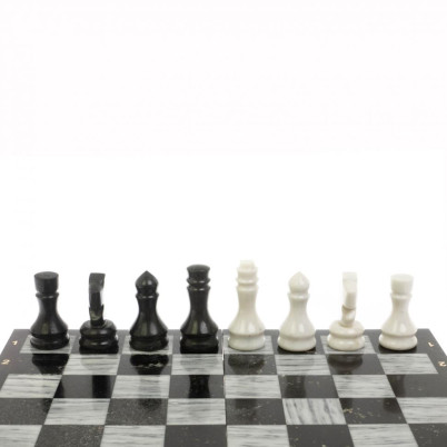 Шахматный набор 3 в 1 серый мрамор, гранит с гравировкой