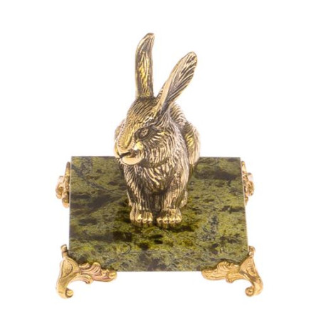 Статуэтка из бронзы "Кролик" на подставке из змеевика