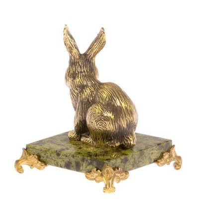 Статуэтка из бронзы &quot;Кролик&quot; на подставке из змеевика