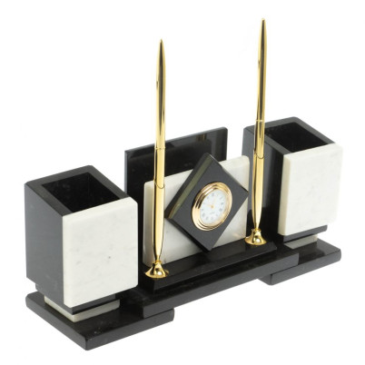 Настольный набор &quot;Офисный&quot; из мрамора с часами