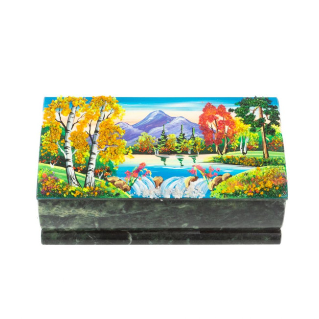 Шкатулка &quot;Купюра. Осень&quot; из шабровского змеевика 18х9,5х7 см
