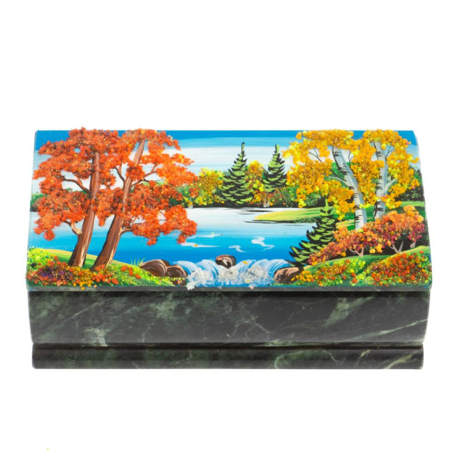 Шкатулка &quot;Купюра. Осень&quot; из шабровского змеевика 18х9,5х7 см