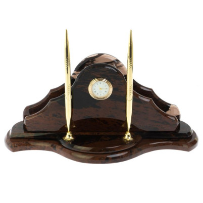 Настольный набор "Волна" из коричневого обсидиана