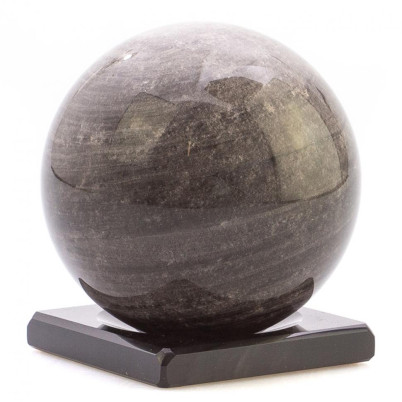 Шар из серого обсидиана 10 см на подставке