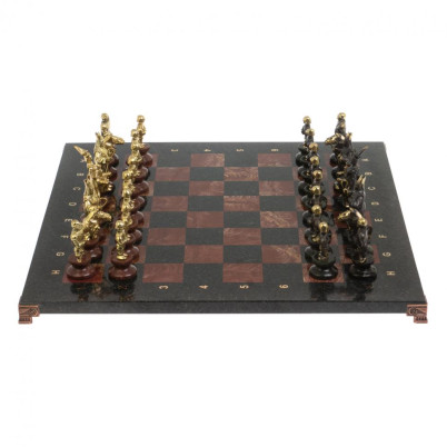Шахматы подарочные "Европейские" из камня и бронзы 44х44 см