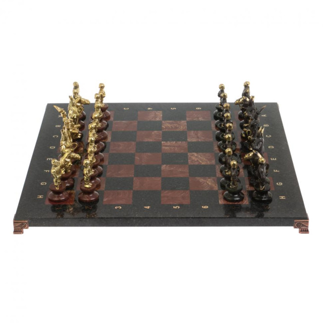 Шахматы подарочные "Европейские" из камня и бронзы 44х44 см