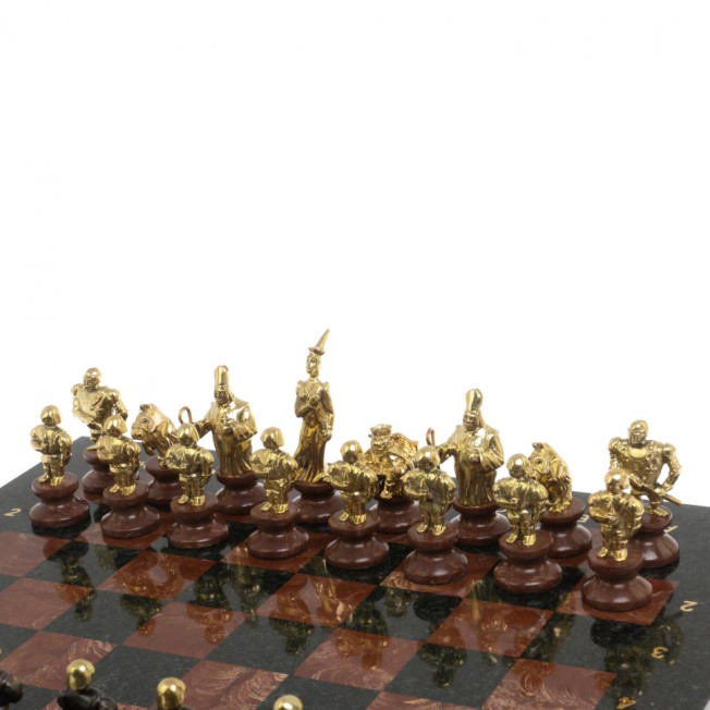 Шахматы подарочные "Европейские" из камня и бронзы 44х44 см