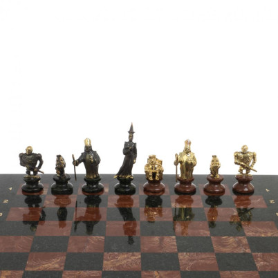 Шахматы подарочные "Европейские" из камня и бронзы 44х44 см