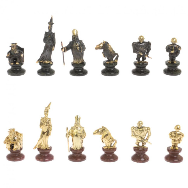 Шахматы подарочные "Европейские" из камня и бронзы 44х44 см