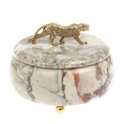 Шкатулка круглая &quot;Гепард&quot; из креноида 15х15х12 см