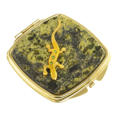 Зеркальце закругленное из змеевика с ящерицей цвет золото