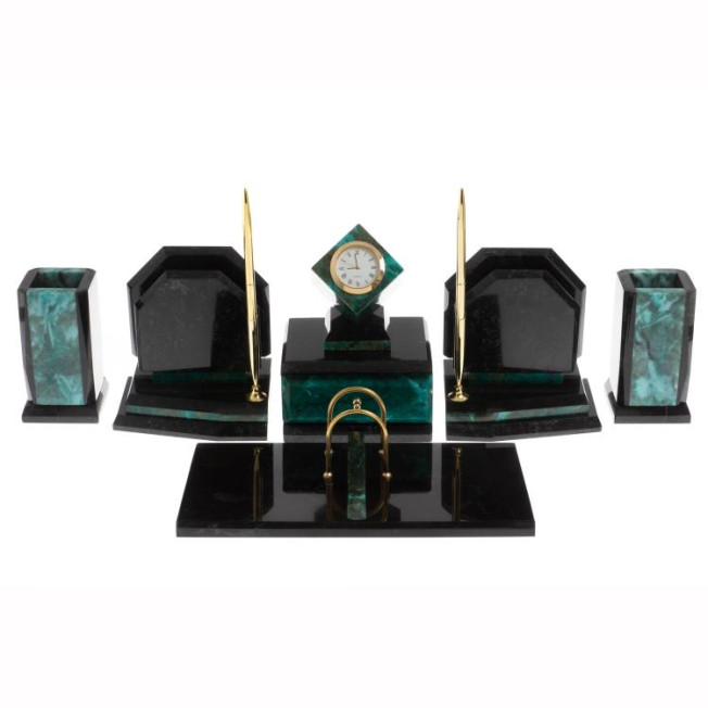 Письменный набор "Куб" из натурального змеевика