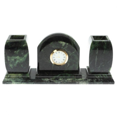 Офисный письменный набор с часами из шабровского змеевика