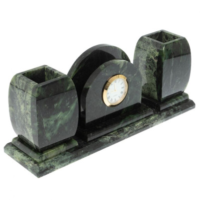 Офисный письменный набор с часами из шабровского змеевика