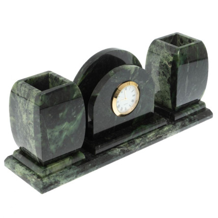 Офисный письменный набор с часами из шабровского змеевика