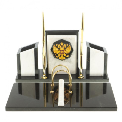 Письменный набор &quot;Канцелярский&quot; с гербом камень мрамор