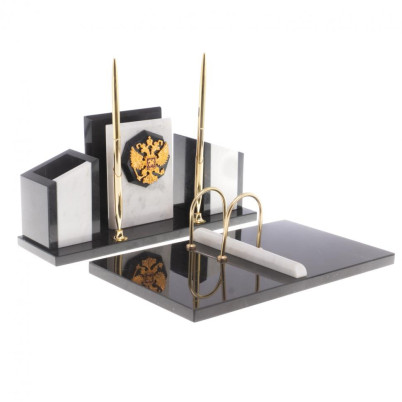 Письменный набор &quot;Канцелярский&quot; с гербом камень мрамор