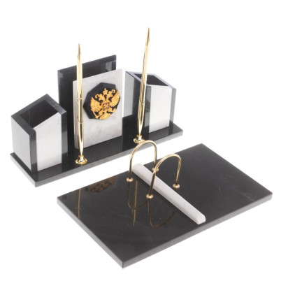 Письменный набор &quot;Канцелярский&quot; с гербом камень мрамор