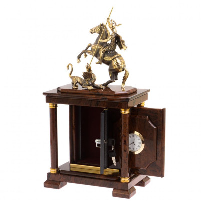 Сейф с часами &quot;Георгий Победоносец&quot; из коричневого обсидиана