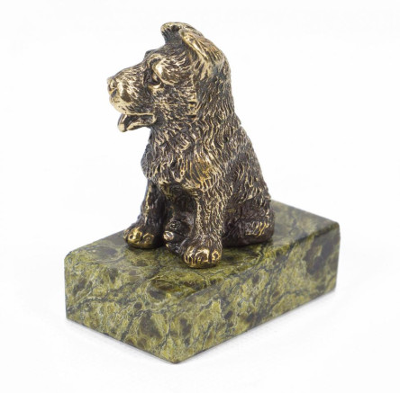 Статуэтка "Собачка средняя №2" из бронзы и змеевика