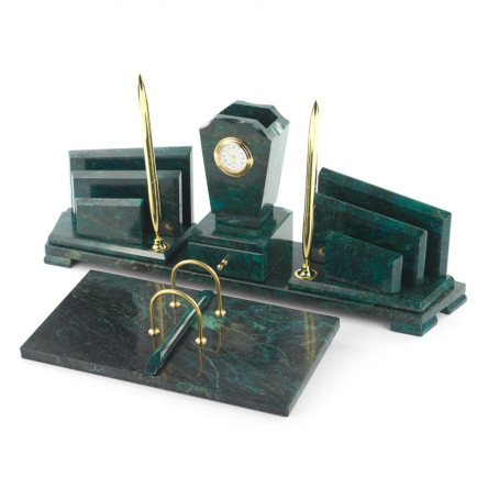 Офисный канцелярский набор "Бюрократ" из темно-зеленого змеевика