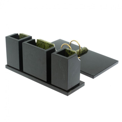 Настольный набор &quot;Грани&quot; камень змеевик с часами