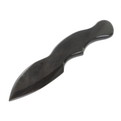 Нож декоративный из серого обсидиана с иризацией 20,5х4х1 см