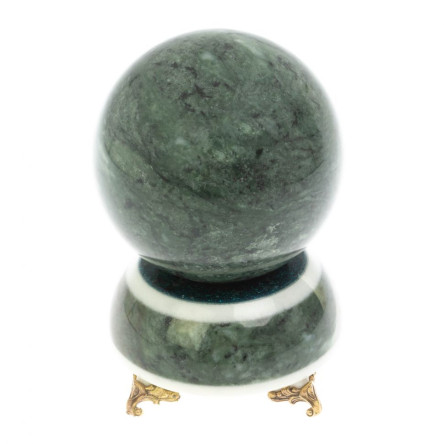 Шар Антистресс 9,5 см на подставке из змеевика ножки бронза