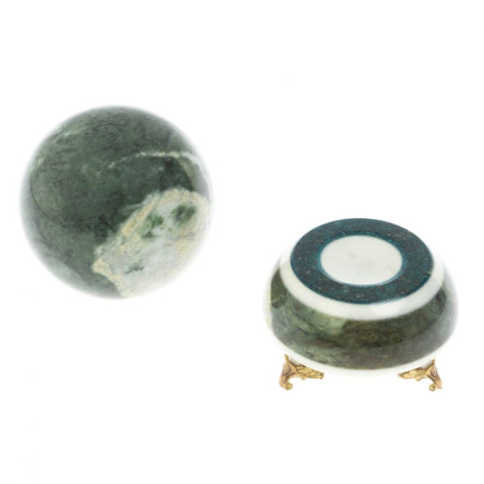 Шар Антистресс 9,5 см на подставке из змеевика ножки бронза