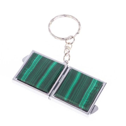 Складное зеркало брелок из малахита квадратное
