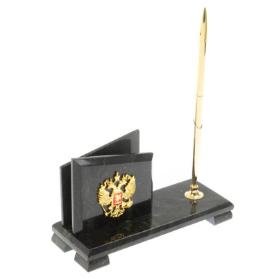 Визитница настольная с гербом РФ &quot;Мини 3&quot; камень змеевик