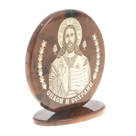 Икона настольная "Спаситель" камень обсидиан 6х2,5х6,5 см