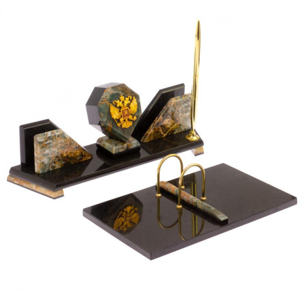 Письменный прибор "Эталон" с гербом РФ камень офиокальцит