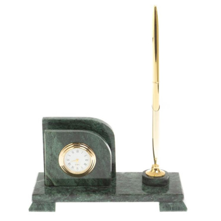 Настольная визитница "Мини 1" с подставкой под ручку из змеевика