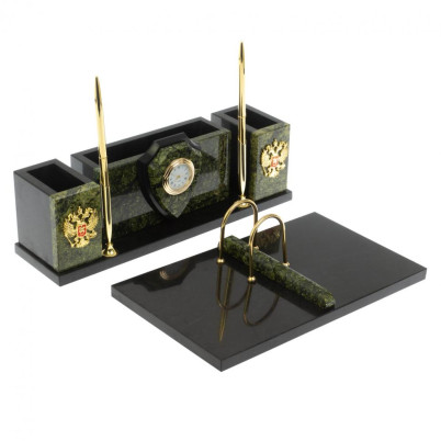 Настольный прибор &quot;Щит&quot; камень змеевик с символикой РФ