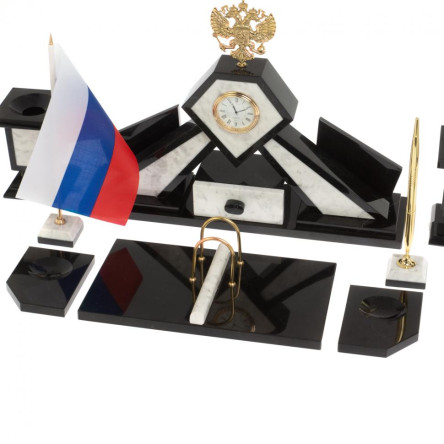 Настольный набор "Герб" из мрамора с лотком А4 и бюваром