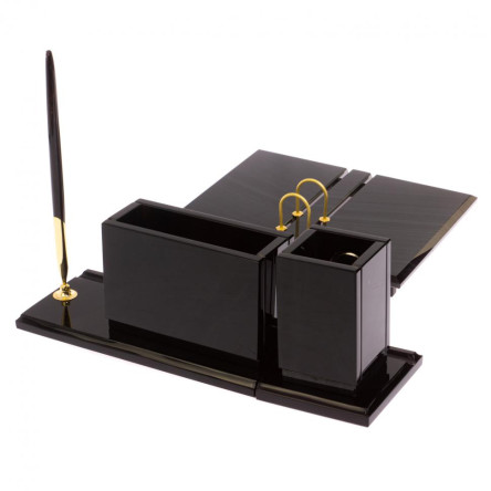 Письменный прибор "Офисный стиль" из черного обсидиана