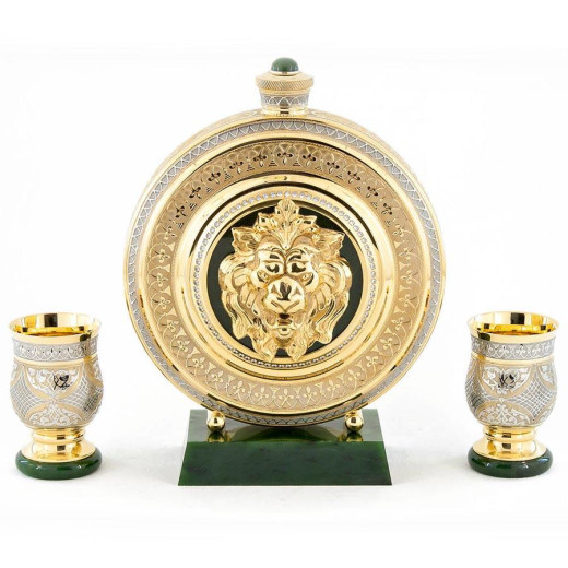 Набор фляжка с двумя стопками "Лев" нефрит —