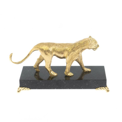 Статуэтка из бронзы &quot;Пума&quot; на подставке из камня долерит