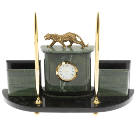 Настольный прибор "Гепард" из зеленого офиокальцита