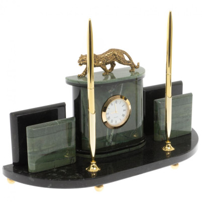 Настольный прибор &quot;Гепард&quot; из зеленого офиокальцита