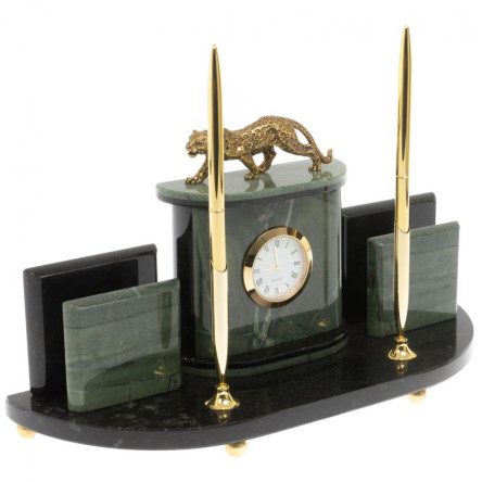 Настольный прибор "Гепард" из зеленого офиокальцита